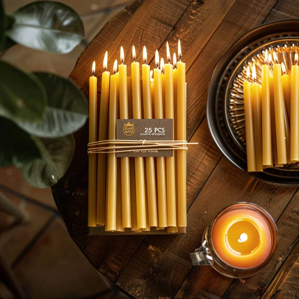 Beeswax Taper Candle - 25 adet/1 paket hanuka mum doğal