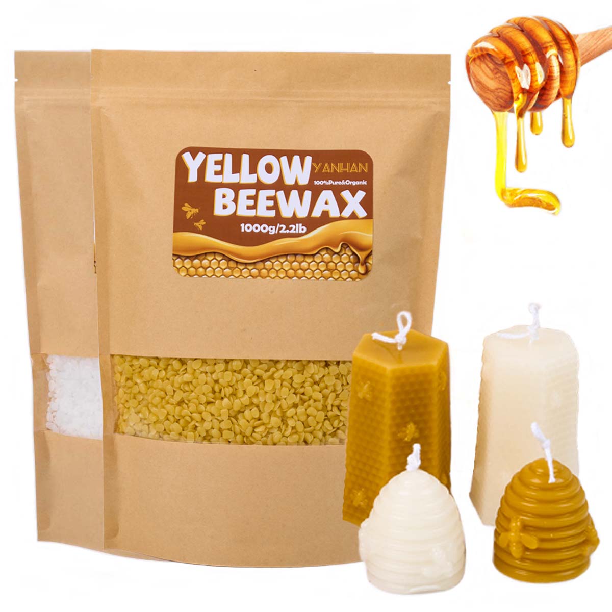 Beeswax Taper Candle - 1000g Saf Doğal Granül Beyaz Sarı