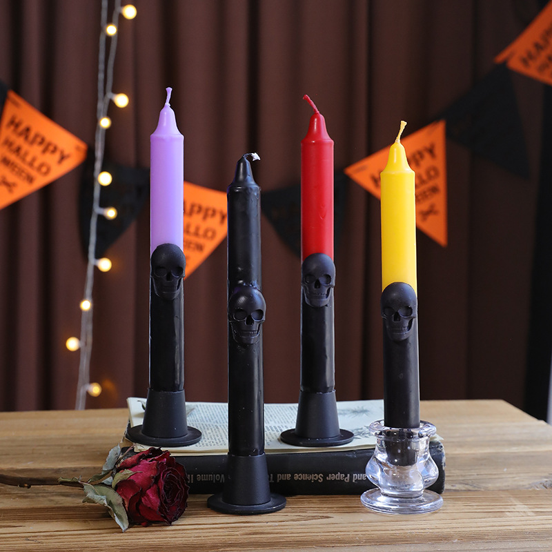 Beeswax Taper Candle - Gotik Kafatası Konik Mumlar Sonbahar Cadılar